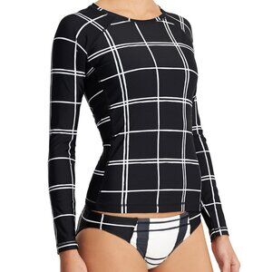 Athleta S Lanikai Rash Guard Long Sleeve Swim Top Sunstone Black & White